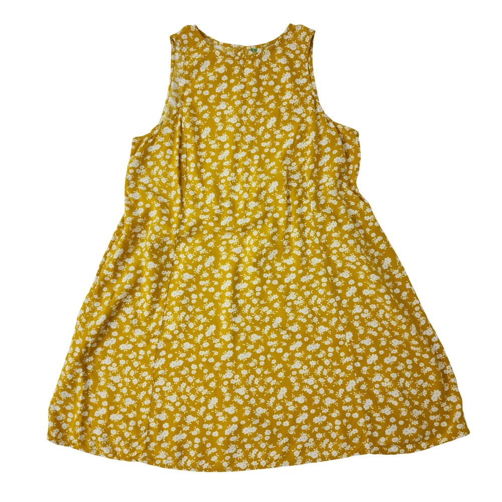 Mustard Yellow Floral Sleeveless Mini Dress Crew Neck unbranded